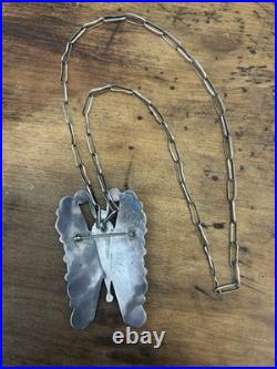 Native American Multi-stone Mid-century Inlay Butterfly Pendant Necklace