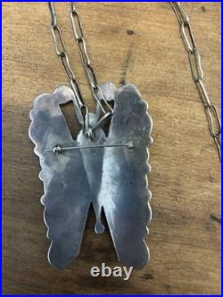Native American Multi-stone Mid-century Inlay Butterfly Pendant Necklace