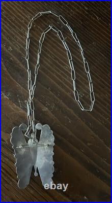 Native American Multi-stone Mid-century Inlay Butterfly Pendant Necklace