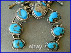 Native American Natural Bisbee Turquoise Sterling Silver Squash Blossom Necklace