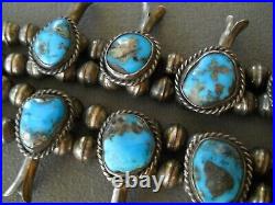 Native American Natural Bisbee Turquoise Sterling Silver Squash Blossom Necklace