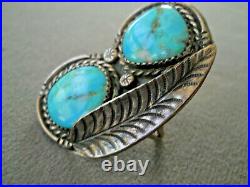 Native American Navajo 2-Stone Turquoise in Tandem Sterling Silver Feather Ring
