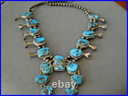 Native American Navajo Bisbee Turquoise Sterling Silver Squash Blossom Necklace
