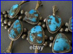 Native American Navajo Bisbee Turquoise Sterling Silver Squash Blossom Necklace
