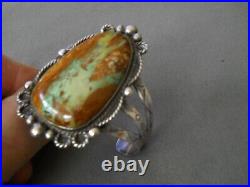 Native American Navajo Boulder Ribbon Turquoise Sterling Silver Stamped Bracelet