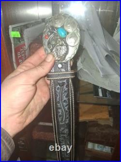 Native American Navajo Buffalo Belt Buckle Sterling Silver Turquoise