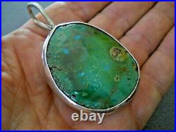 Native American Navajo Double Sided Dark Green Turquoise Sterling Silver Pendant