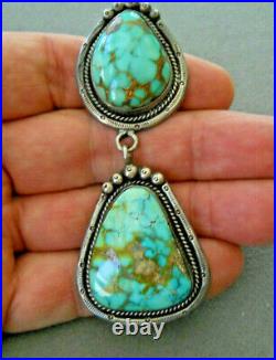Native American Navajo Gem Grade Turquoise Tandem Sterling Silver Pendant