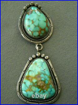 Native American Navajo Gem Grade Turquoise Tandem Sterling Silver Pendant