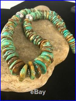 Native American Navajo Green Turquoise Sterling Silver Necklace 20 Rare 016
