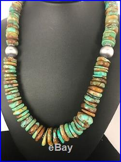 Native American Navajo Green Turquoise Sterling Silver Necklace 20 Rare 016