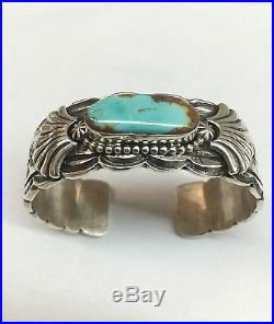 Native American Navajo HandMade Sterling Silver Royston Turquoise Cuff Bracelet