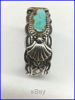Native American Navajo HandMade Sterling Silver Royston Turquoise Cuff Bracelet