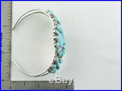 Native American Navajo Handmade Sterling Silver Cluster Turquoise Cuff Bracelet