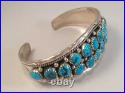 Native American Navajo Handmade Turquoise Cluster Sterling Silver Cuff Bracelet