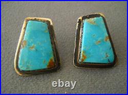 Native American Navajo High-Grade Turquoise Stones Sterling Silver Post Earrings