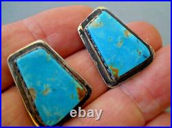Native American Navajo High-Grade Turquoise Stones Sterling Silver Post Earrings