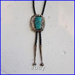 Native American Navajo Jewelry Sterling Silver Turquoise Bolo Tie Stamped Ron G