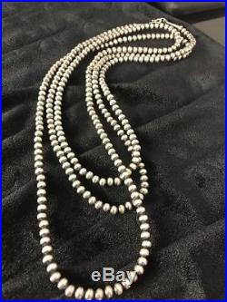 Native American Navajo Pearls 5 mm Sterling Silver Bead Necklace 60 Sale Gift