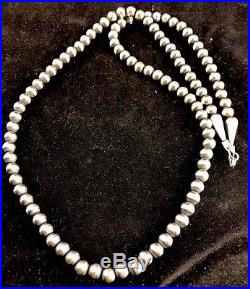 Native American Navajo Pearls 6mm Sterling Silver Bead Necklace 26 Sale