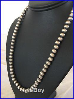 Native American Navajo Pearls 8mm Sterling Silver Bead Necklace 23
