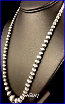 Native American Navajo Pearls Graduated Sterling Silver Bead Necklace 21 Sale