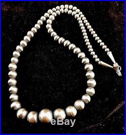 Native American Navajo Pearls Graduated Sterling Silver Bead Necklace 21 Sale