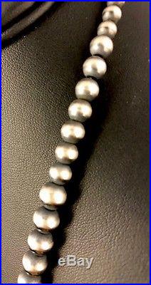 Native American Navajo Pearls Graduated Sterling Silver Bead Necklace 25
