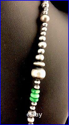 Native American Navajo Pearls Sterling Silver Bead Necklace 36 Long