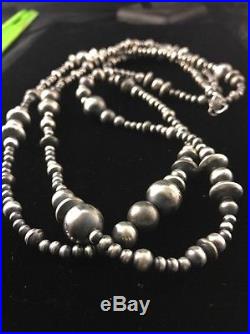Native American Navajo Pearls Sterling Silver Bead Necklace 48 Long
