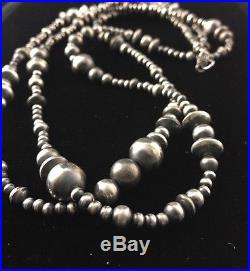 Native American Navajo Pearls Sterling Silver Bead Necklace 48 Long
