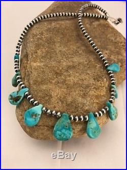 Native American Navajo Pearls Sterling Silver Blue Turquoise Necklace