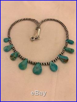 Native American Navajo Pearls Sterling Silver Blue Turquoise Necklace