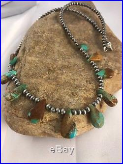 Native American Navajo Pearls Sterling Silver Royston Turquoise Necklace Gift