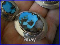 Native American Navajo Rich Bisbee Blue Turquoise Sterling Silver Hook Earrings