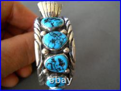Native American Navajo Rich Blue Turquoise Row Sterling Silver Watch Bracelet