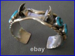 Native American Navajo Rich Blue Turquoise Row Sterling Silver Watch Bracelet
