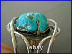 Native American Navajo Round Teal Turquoise Nugget Sterling Silver Cuff Bracelet