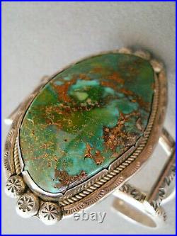Native American Navajo Royston Turquoise Sterling Silver Cuff Bracelet Signed BB