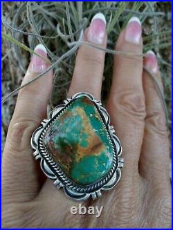 Native American Navajo Signed Royston Turquoise & Sterling Silver Size 8 Ring