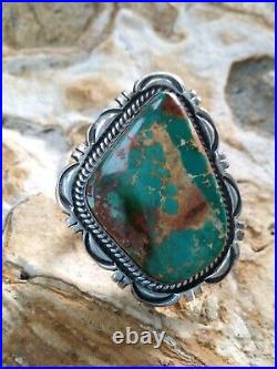 Native American Navajo Signed Royston Turquoise & Sterling Silver Size 8 Ring