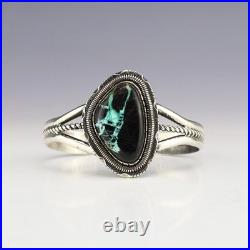 Native American Navajo Silver & Blackjack Turquoise Bracelet By Walter Vandever