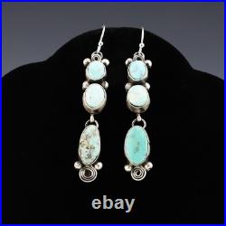 Native American Navajo Silver & Dry Creek Turquoise Earrings By Rena Shelly