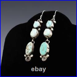 Native American Navajo Silver & Dry Creek Turquoise Earrings By Rena Shelly