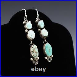 Native American Navajo Silver & Dry Creek Turquoise Earrings By Rena Shelly