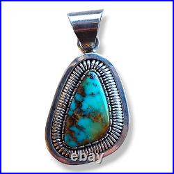 Native American Navajo Southwestern Sterling Silver Turquoise Pendant Signed WV