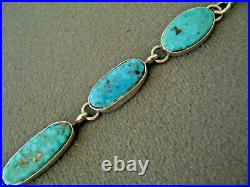 Native American Navajo Spiderweb Turquoise Sterling Silver Panel Bracelet BKH