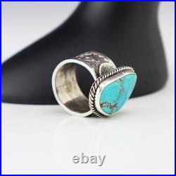 Native American Navajo Sterling Silver & Bisbee Turquoise Ring Sunshine Reeves