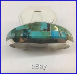 Native American Navajo Sterling Silver Hand Made Turquoise Inlay Cuff Bracelet