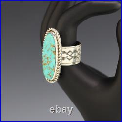 Native American Navajo Sterling Silver & Kingman Turquoise Ring By Gary Custer Native American Navajo Sterling Silver & Kingman Turquoise Ring By Gary Custer